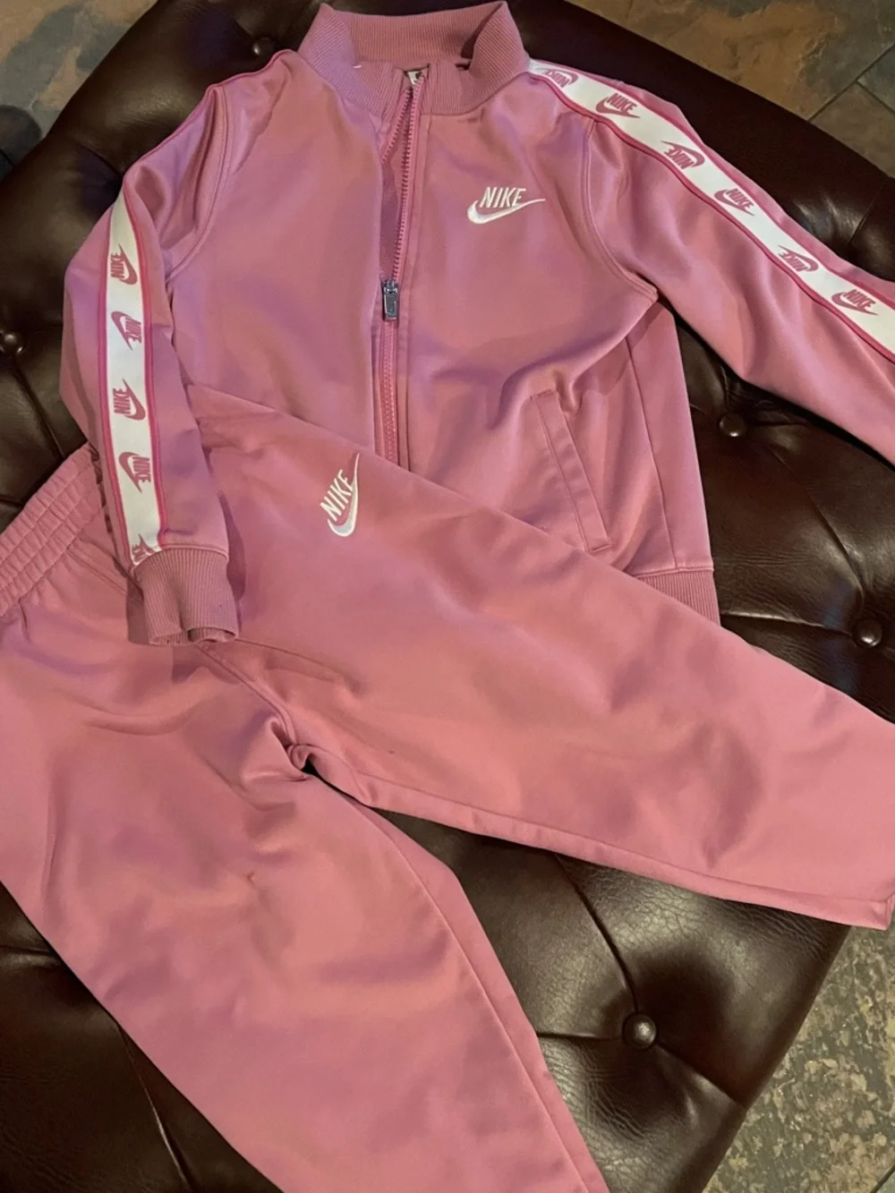 Nike Girls Pink Track Jacket & Joggers Set - White Logo